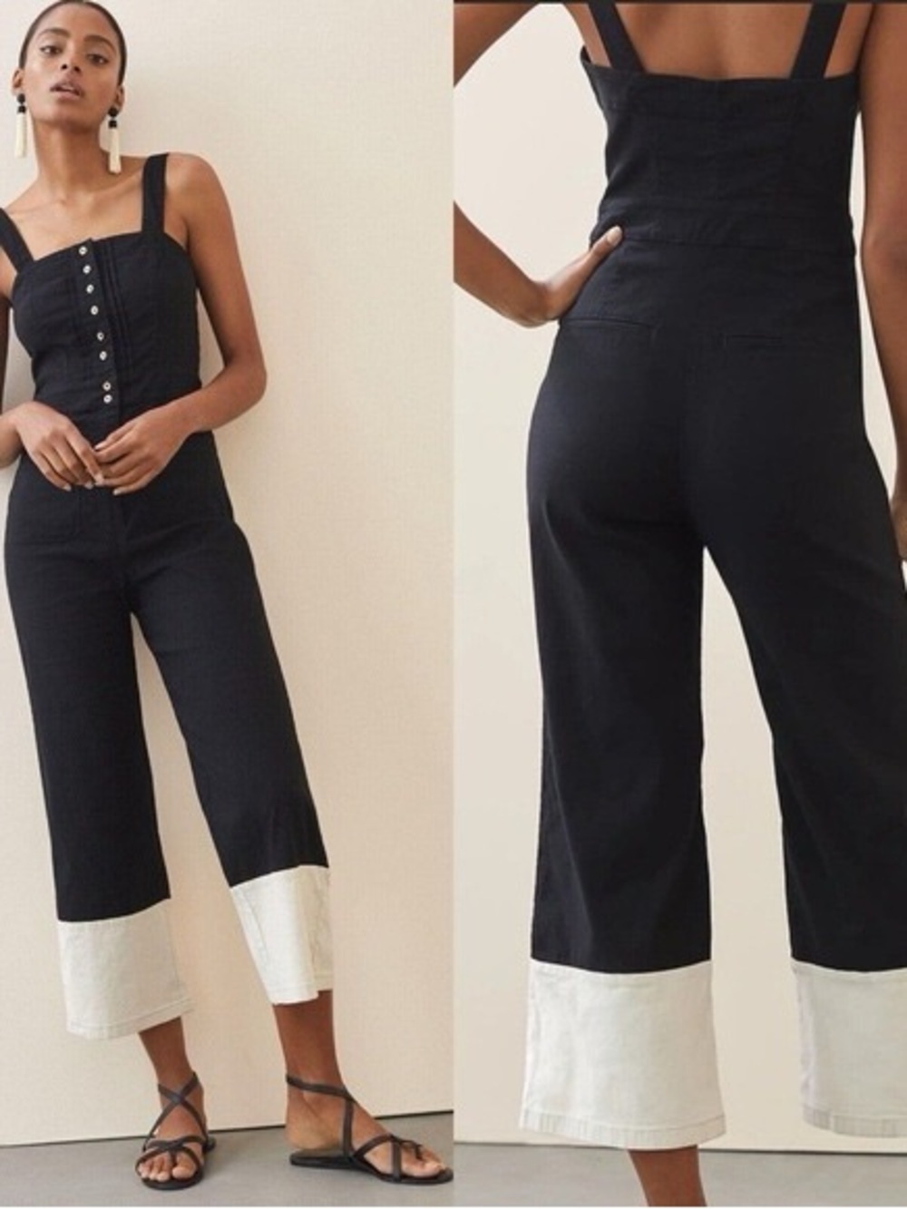 Anthropologie Maeve Black Colette Cropped Jumpsuit, Size 14